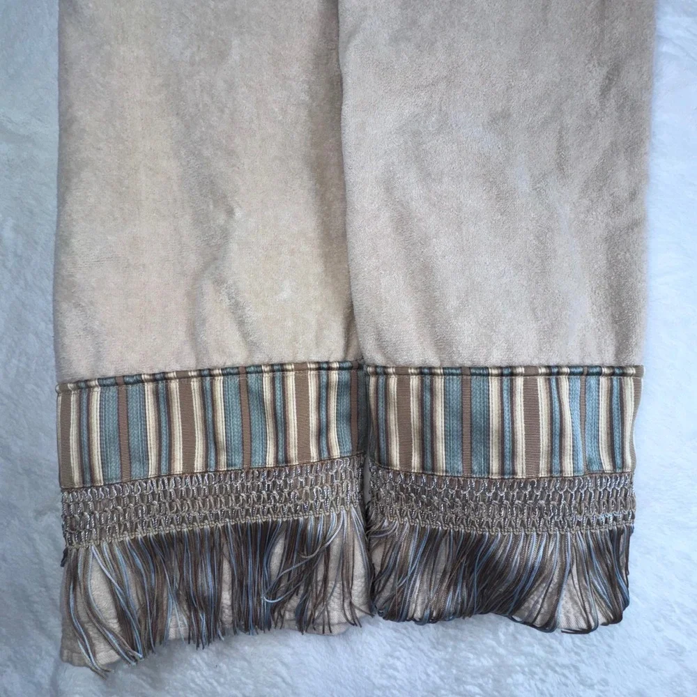 Avanti Linens Hand Towels Unisex OS Beige Striped Fringe Border Set of 2 Cotton